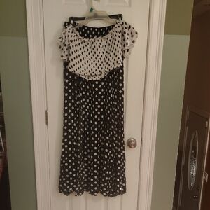 Black and White Polka Dot 2 Piece High Split Maxi Skirt And Crop Top